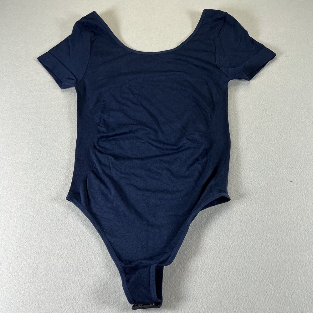 ITZON Womens Small Navy Blue‎ Bodysuit NWOT Scoop Neck Short Sleeve Stretch